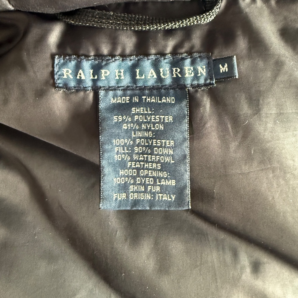 RALPH LAUREN Down Fill Black Parka Fur Lined Hood M - Picture 7 of 7